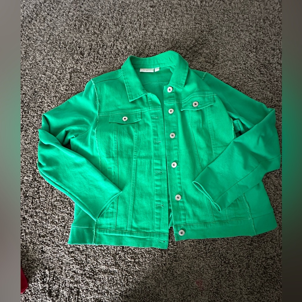 Belle Kim Gravel green twill jacket knit brand new never worn size large